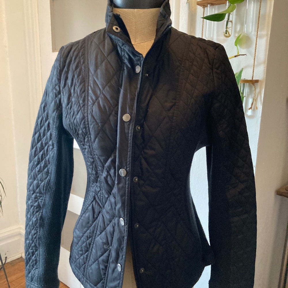 Black quilted button up jacket